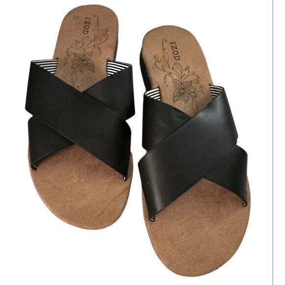 Izod Women's Alyssa Sandals Slides Slip-on Black Size 9 - Picture 2 of 8